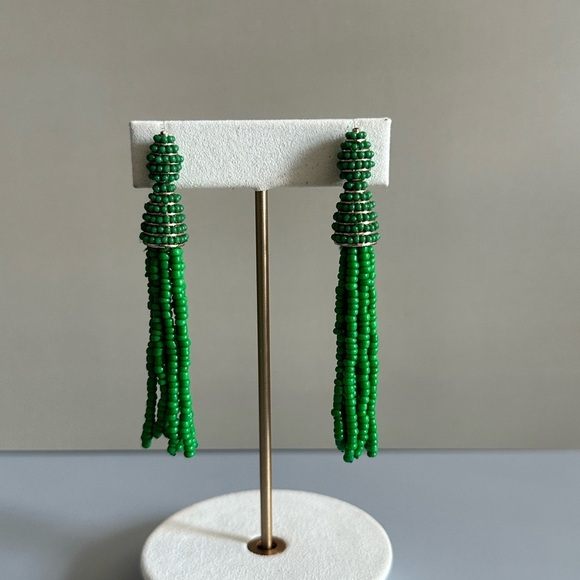Vibrant Green Cascading Bead Earrings - Picture 1 of 8
